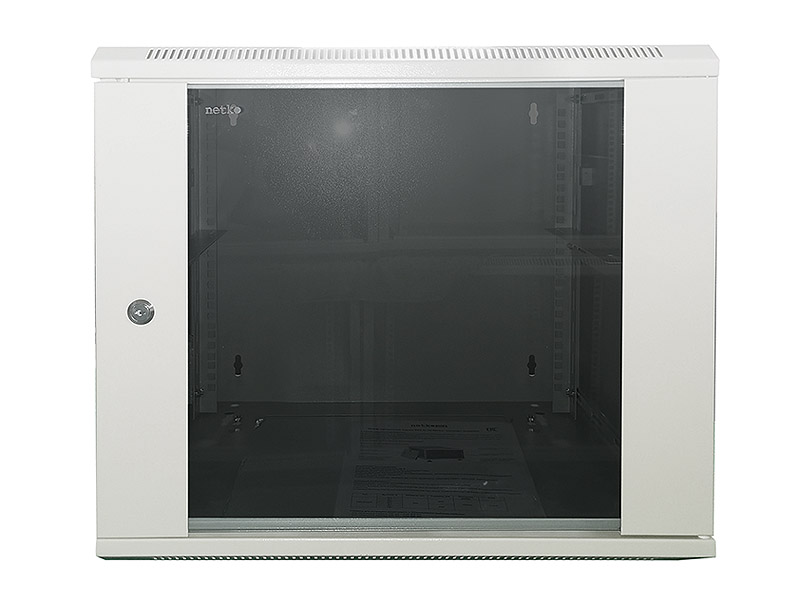 Шкаф настенный 9U серия SOLO (540х450х445), передняя дверь стекло, собранный, серый "A" Netko